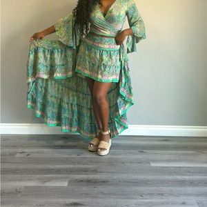 Dress skirt and top set bohemian boho style Indian silk